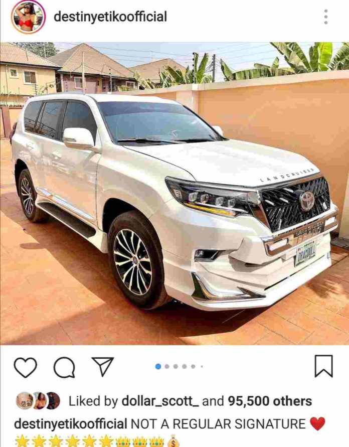 Actress Destiny Etiko Acquires New Car Flaunts It On Social Media