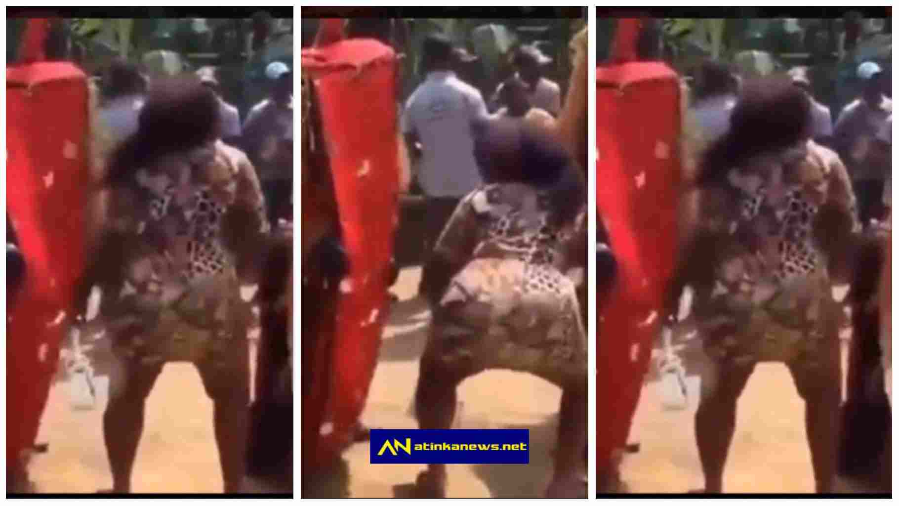 Woman tempt the gods as she twerks heavily at a Traditional Shrine