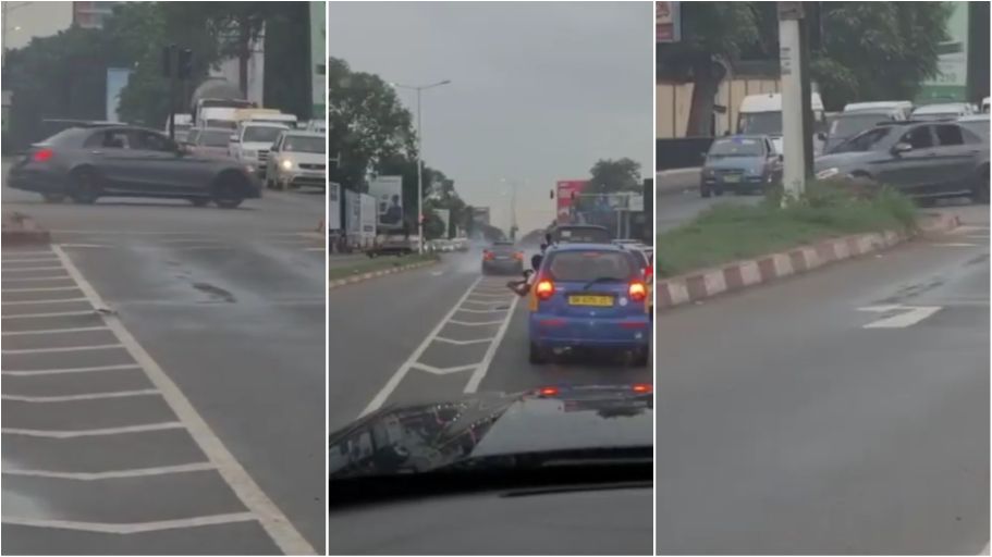 Benz driver caught camera drifting in traffic in Accra