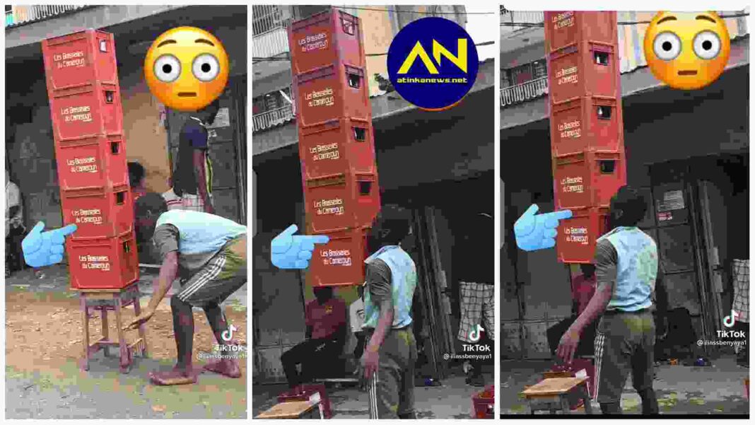 Man carries 5 crates of beer with his teeth