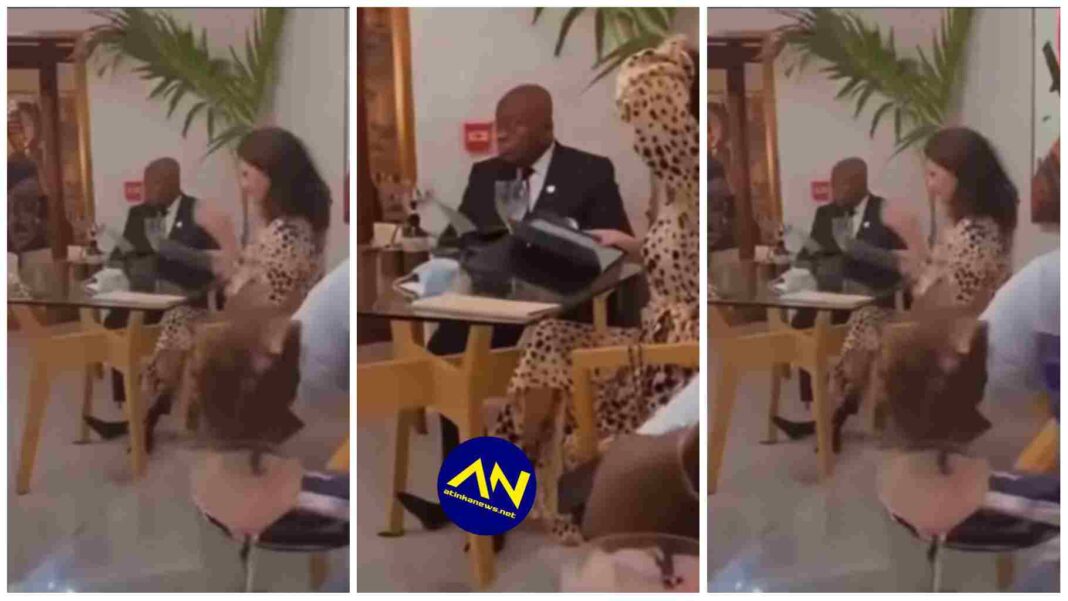 Video of President Akufo-Addo chilling with a white woman at a restaurant goes viral [Watch]