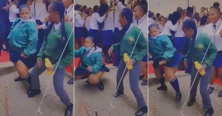 Plus-size schoolgirl carries her body well, defeats two others with her dance moves