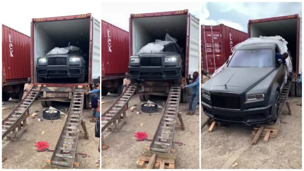 Rolls Royce car is unloaded from container